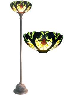 Tiffany Style Stained Glass Victorian Torchiere Floor Lamp  