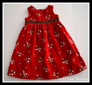 Girls BABY GAP Sz 3 3T Red Velour Cherry Blossom Floral Dress  