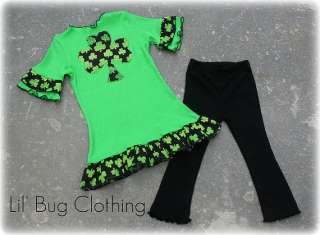   Boutique St. Patricks Day Lime Knit Top & Pant Girls Baby  