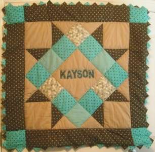 Personalized Blue & Brown Baby Boy Quilt Kit w Pattern  
