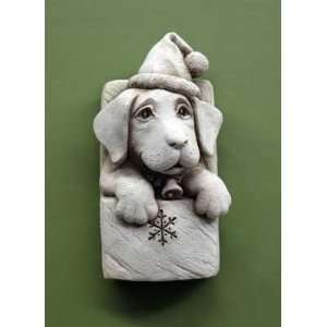 Made   Cast Stone Christmas Holiday Puppy Dog   Santa Hat, Bell Collar 