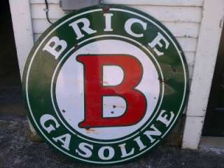 RARE 42 Double Sided Porcelain Brice Gasoline Sign GAS OIL  