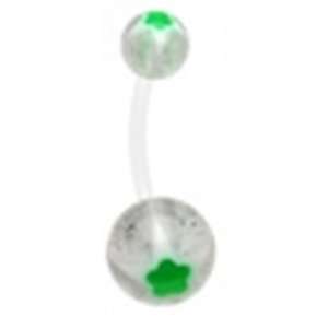 com Bioflex Belly Button Navel Ring with Clear and Green Gliter Punch 