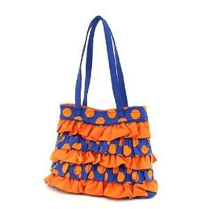  Belvah   Quilted Polka Dots Ruffle Tote Bag   Royal Blue 