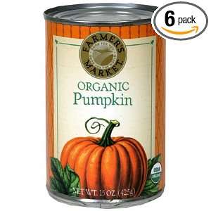 Farmers Market Organic Pumpkin 15 Ounce Cans (pack of 6) USDA 