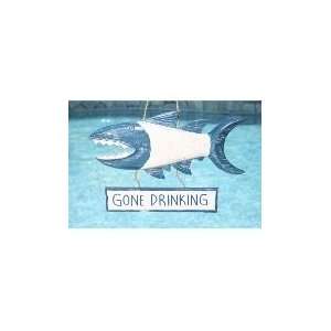 GONE DRINKING SHARK ATTACK SIGN 15 BLUE   NAUTICAL DECOR  