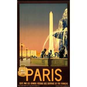  1930 Paris Travel Poster showing Place de la Concorde 
