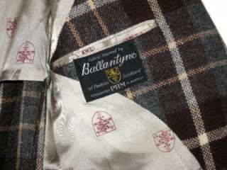 Ballantyne Vintage Tweed Wool Blue Plaid Sport Coat Blazer Jacket Mens 