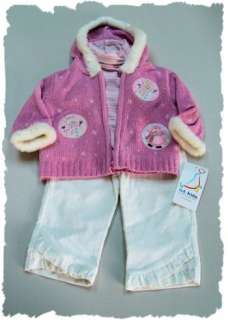 NWT Baby Togs Girls 3 Pc. Pink Snowman Pants Set  