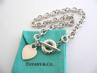 Tiffany & Co Silver Heart Toggle Charm Pendant Necklace Chain Heavy 