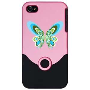  iPhone 4 or 4S Slider Case Pink Retro Blue Butterfly 