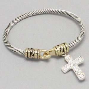 Womens Bracelet Silver & Gold Tone, Cross Charm, 1 3/4 H 