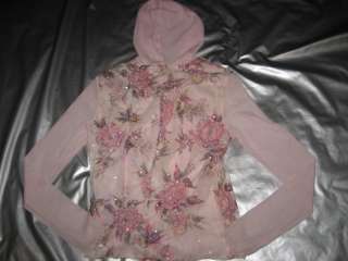 SIMONA BARBIERI FLORAL AND BEADED PINK HOODIE TOP Made in ITALY Fits 