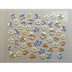 Blue/Orange/Purple Butterflies & White Floral Nail Stickers/Decals