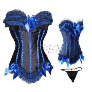 Sexy boned lace up bustier Basque Corset top party bodice G string Set 