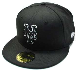 NEW ERA 59Fifty MLB Baseball Fitted Hat Cap New York Mets Black White 