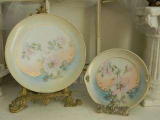 Exquisite Bavaria Germany Hand Painted Handled Cake Plate & Matching 