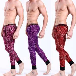 Mens Sexy Tight Thermal Underwear Leopard Prints Long Johns/ Pants S M 