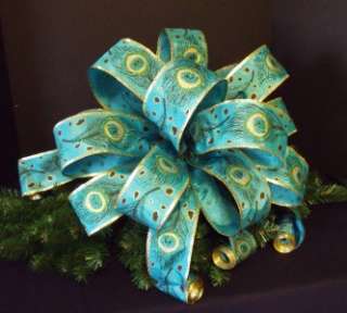 Christmas Tree Bow Topper Ribbon Eye Of Peacock Blue Turquoise (4) 7 