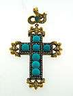 BEAUTIFY YOUR BELIEFS Blackened 14k Gold Turquoise and Diamond Cross 