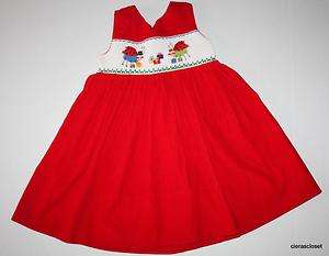 Beaux et Belles red ladybug smocked dress 2 2Y 2T 24 mo corduroy 