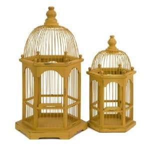   of 2 Decorative Round Wooden Goldenrod Birdcages 24