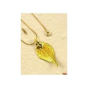  REAL LEAF Evergreen Necklace Pendant Gold & Chain Jewelry