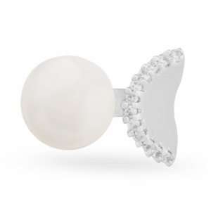   Pearl with Clear Cubic Zirconia Sculpture Cocktail Ring with Gift Box