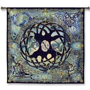  Sacred Celtic Tree of Life Blue Circle Tapestry by Jen 