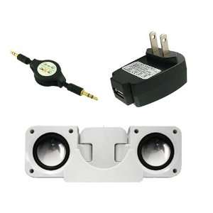 black 3.5mm Aux retractable cable + white Speaker Fold Up Dockstation 