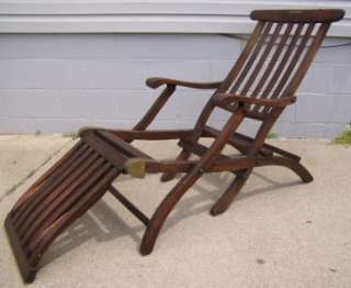 Vintage Oak Folding Luxury Liner Cruise Ship Lounge Chaise Deck Chair 