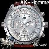 White Pilot Date AK Homme Mens HQ Black Leather Automatic Mechanical 