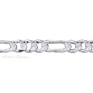   Sterling Silver 7mm Wide Pave Figaro Chain Link Bracelet 10.9 grams