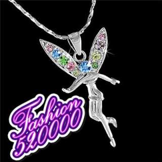18K White Gold GP colorful Crystal Angel Necklace S04  