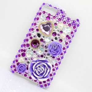   Ipod Touch 2nd 3rd 2G 3G Gen Bling Purple Flower Skin Cover Hard Case