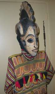 rare ibo mask and garment of mmwo society nigeria with rich applique 