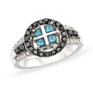   Carat Black, Blue & White Diamond Sterling Silver Ring Jewelry