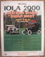 OLD CAR SHOW & SWAP MEET POSTER  IOLA, WISCONSIN   2000  