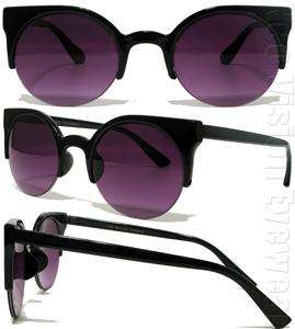 Round Smoke Lenses Cat Eye Sunglasses Vintage Style Black K51  