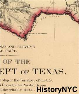1859 LARGE MILTARY WAR DEPARTMENT WALL MAP TEXAS  