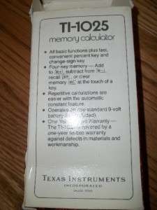 Texas Instruments TI 1025 Electronic Calculator With Memory Incl Box 