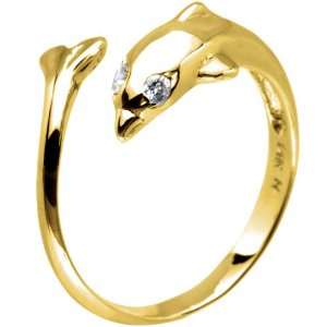  Solid 14K Yellow Gold Dolphin Toe Ring Jewelry