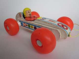 BOUNCY RACER 8 INDY RACE CAR Vintage 1960s Fisher Price Wood wooden 
