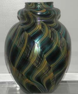 Big 10 Signed Orient & Flume Iridescent Glass Vase NR Mint  