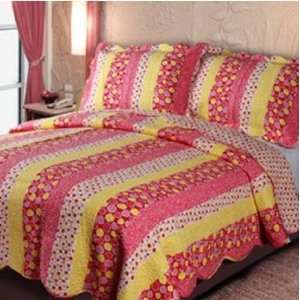 Pink Candy Dot Luxury Style 3 Piece Patchwork Premium Quilt Bedding 