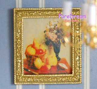 DOLLHOUSE FRAMED PICTURE GOLDEN CRAVED FRUIT & FLOWER  