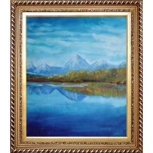   Yellow Trees on Lake Oil Painting, with Exquisite Dark Gold Wood Frame