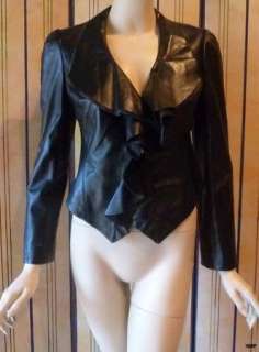 Authentic DVF / Diane von Furstenberg Black Leather / Ruffle Collar 