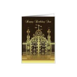  lawyer son birthday greeting card depicting the gates of 