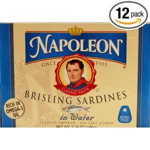 Napoleon Sardines in water, 3.75 Ounce Tin (Pack of 12)  